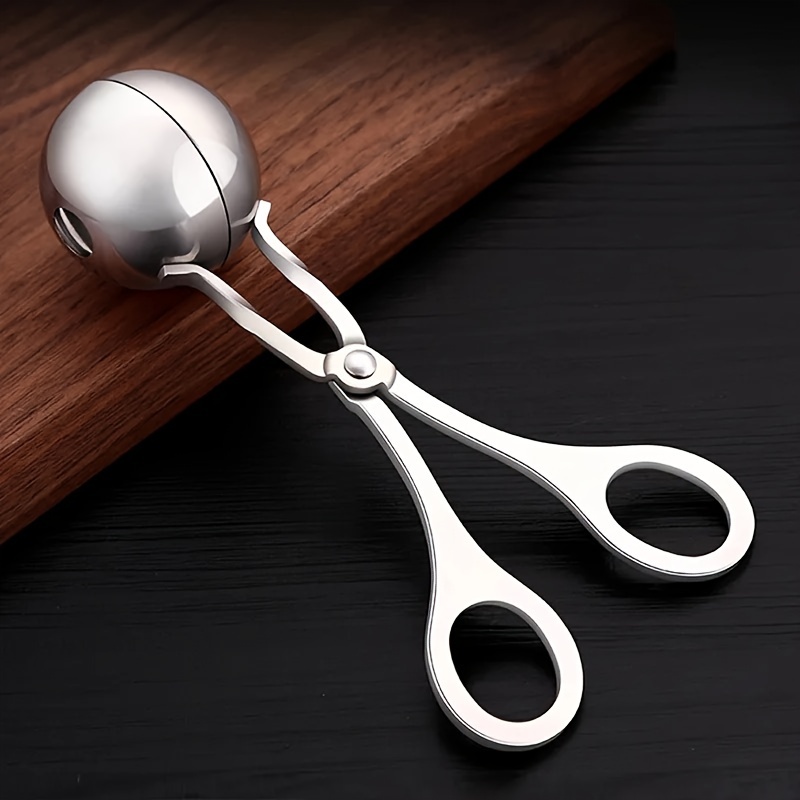 1pc Stainless Steel Meat With Anti-slip Handles None-stick Meat Baller Tongs Meatball Scoop Ball Makers, Rice Cake Pops Mold, Meatball Maker Ice Tongs Scoops For Kitchen Tools