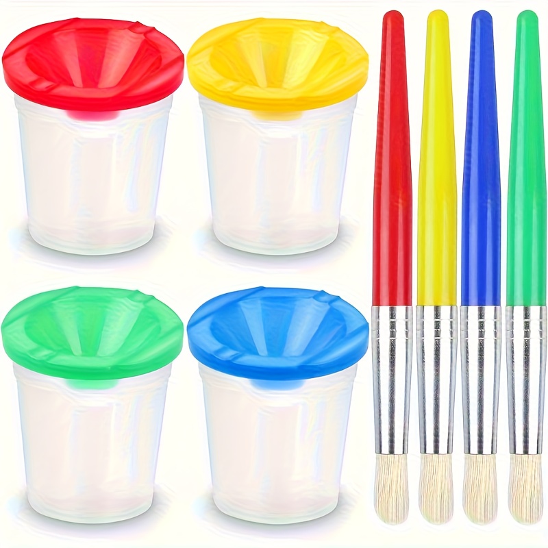 4 Pig Bristle Brushes, -proof Paint Cups With Colored Lids, Great Painting Tools, Suitable For Art Drawing, Diy Graffiti Oil Painting