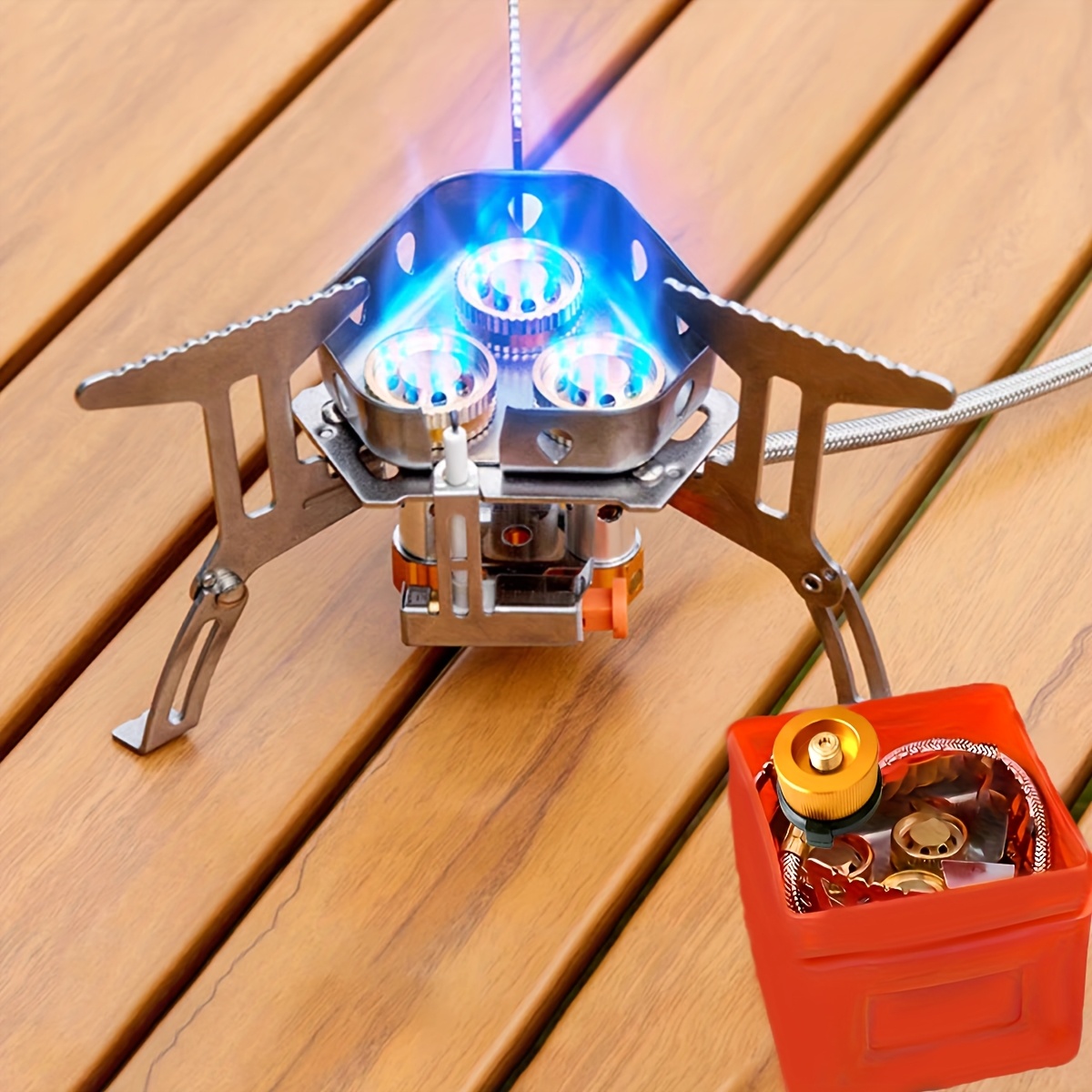 3500W / 6800W Windproof Camping Stove with Fuel Canister Adapter, Piezo Ignition, Durable Stainless Steel, Portable Foldable Grill for Outdoor Hiking and Picnics - Ideal for Thanksgiving, Independence Day, Christmas, Halloween, Camping Gear | Modern Camping Gear | Durable Construction, Camping Stove