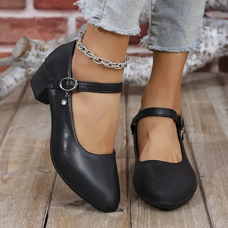 womens comfortable black pointed toe shoes chunky Temu