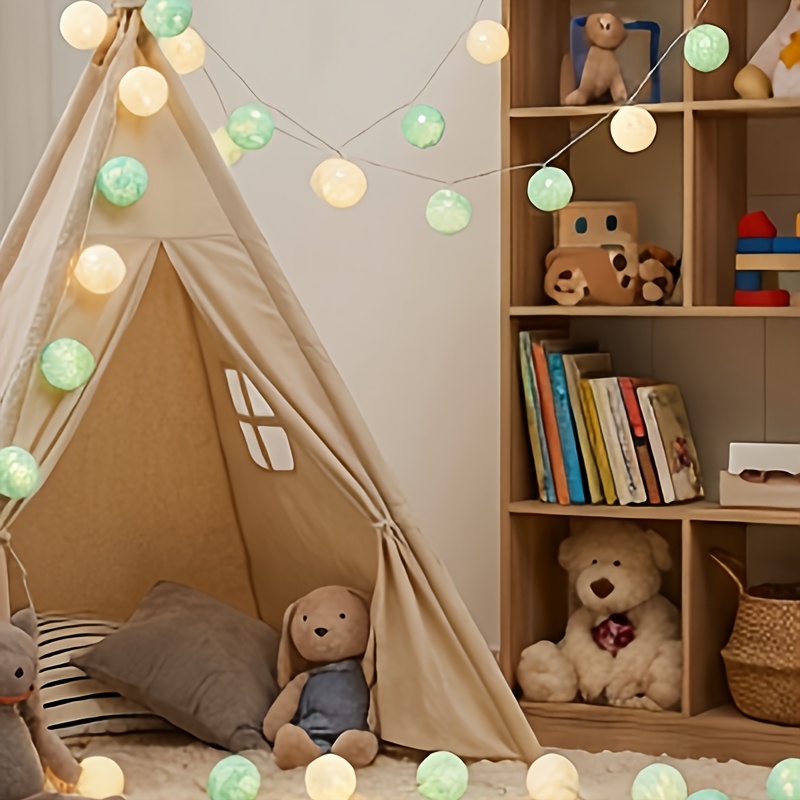 Image of 1pc Rieyue Battery String Light Indoor 10 Led Ball Lanterns - Fairy Cozy Lighting Hanging Deco For Room Bedroom Party - Birthday Gifts For Girl Students Adults, Halloween