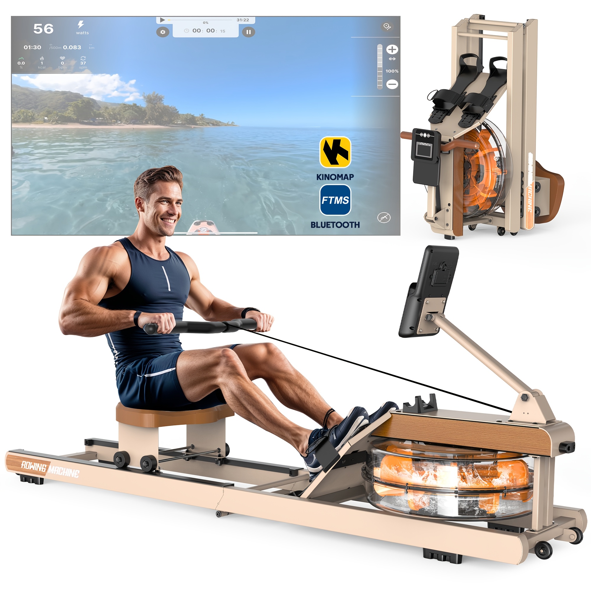 TEMU Rowing Machine For Home Foldable: Rowing Machine With Adjustable Tablet Holder - 98% Pre-assembled Foldable Rowing Machines 160kg Load Capacity,