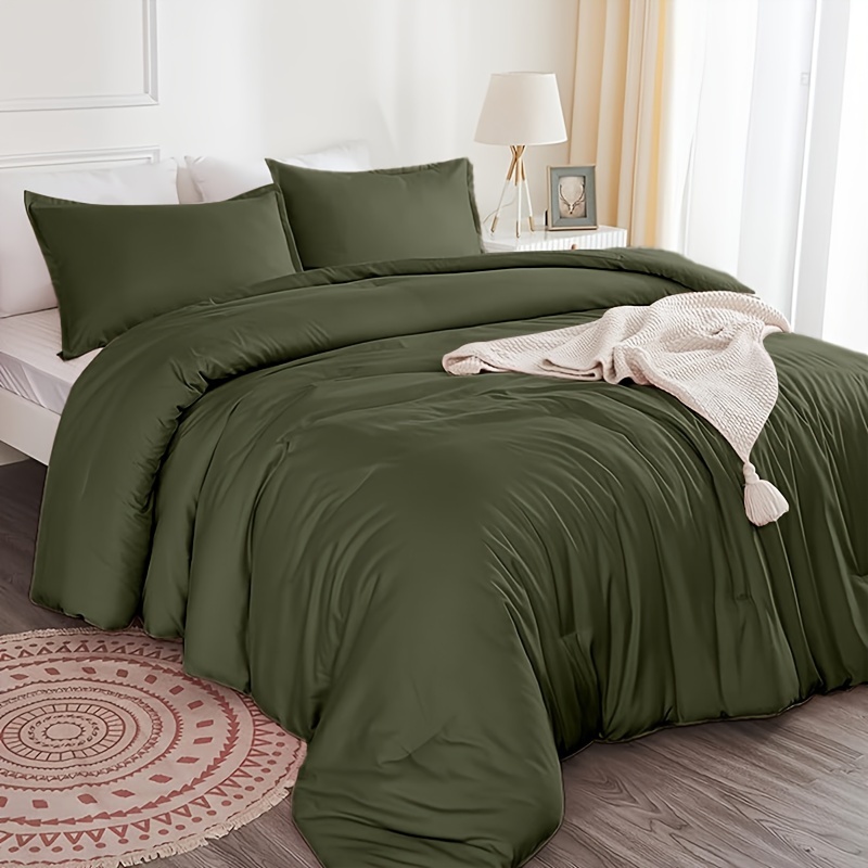 

Fashion Green Comforter Set, 3 Pieces (1 Comforter & 2 Pillowcases) Lightweight Solid Bedding Comforters Sets, All Season Fluffy Down Alternative Comforter Bed Set Quilt Blanket