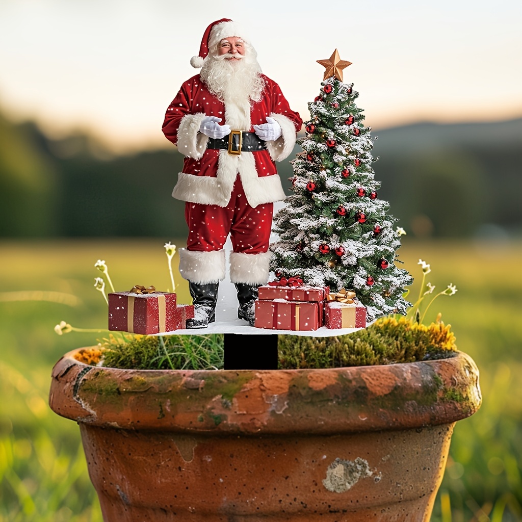 

Santa Claus & Christmas Tree Acrylic Garden Stake - 12"x8.7" Outdoor Lawn Decor, Landscape Art, Sun , Perfect Gift For Family