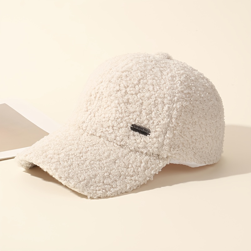 TEMU Autumn And Winter Hat Women's Casual Warm Baseball Korean Version Street Ladies Plush Solid Color Easy Letter Small Iron Label Easy Versatile
