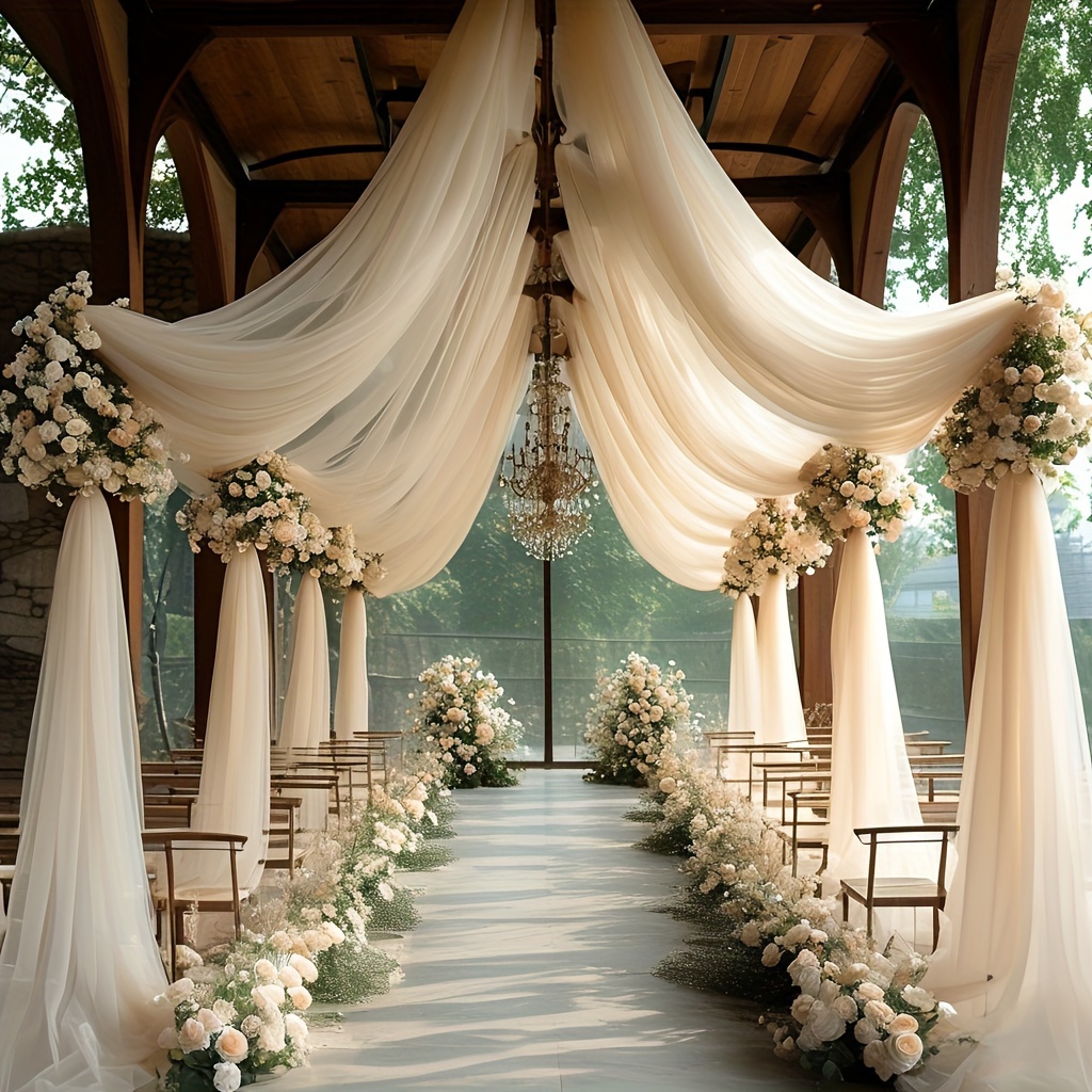 

26.2ft Champagne Sheer Fabric For Wedding Arch - Romantic Large Tulle Draping For , Reception & Party Decorations, Valentine's Day & Bridal Gifts