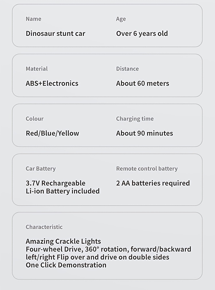 Remote Control Dinosaur Stunt Car, 2.4GHz Remote Control, 360° Flip Drift Monster Truck, All-terrain Four-wheel Drive, Rechargeable Battery, Cool LED Lights, Suitable For Children 6 Years And Above