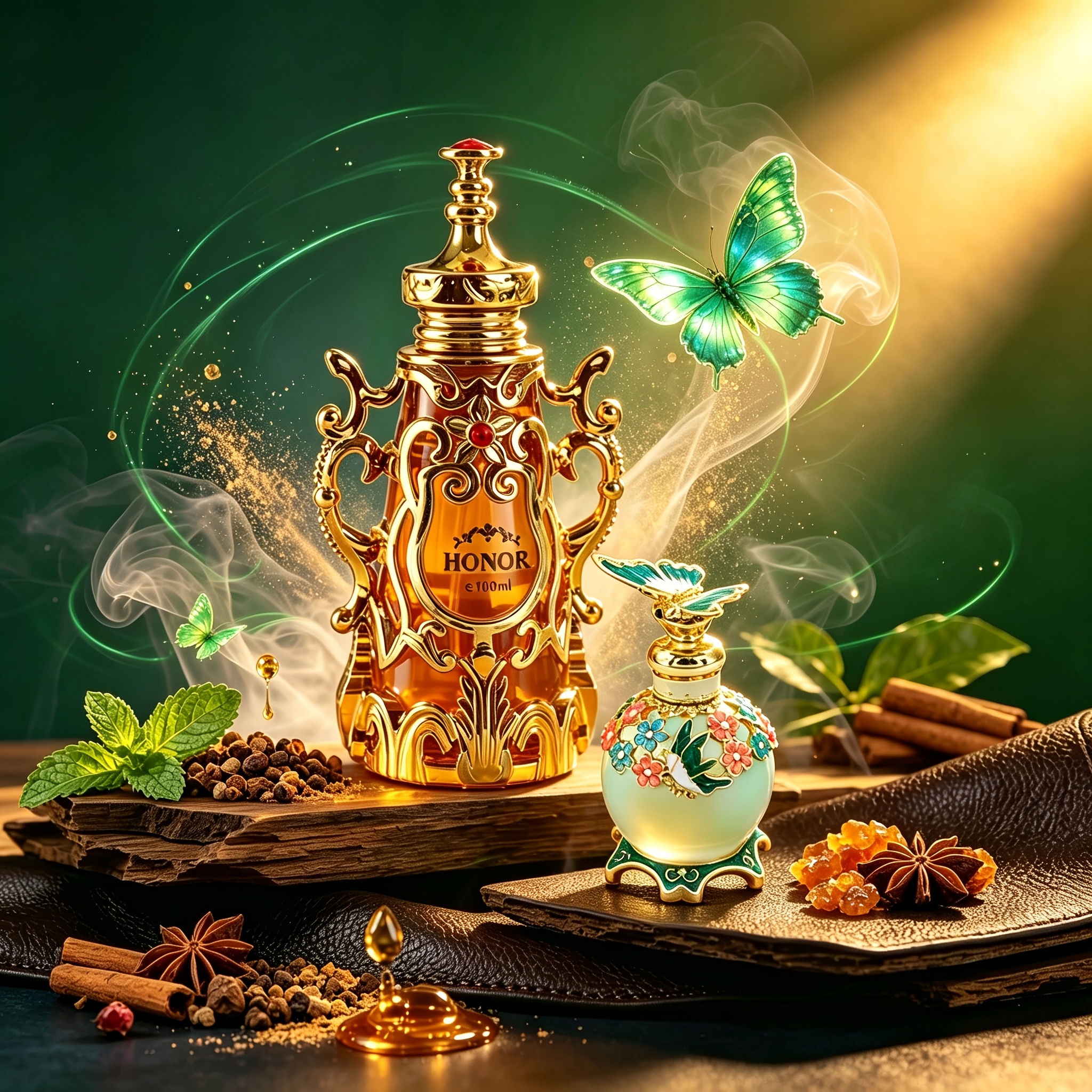 Image of 2pcs Set, Set Total, Baroque Golden Bottle, Bird & , Classic Oriental & Scent, Long Lasting Edt, Gift For Business, Halloween & Christmas