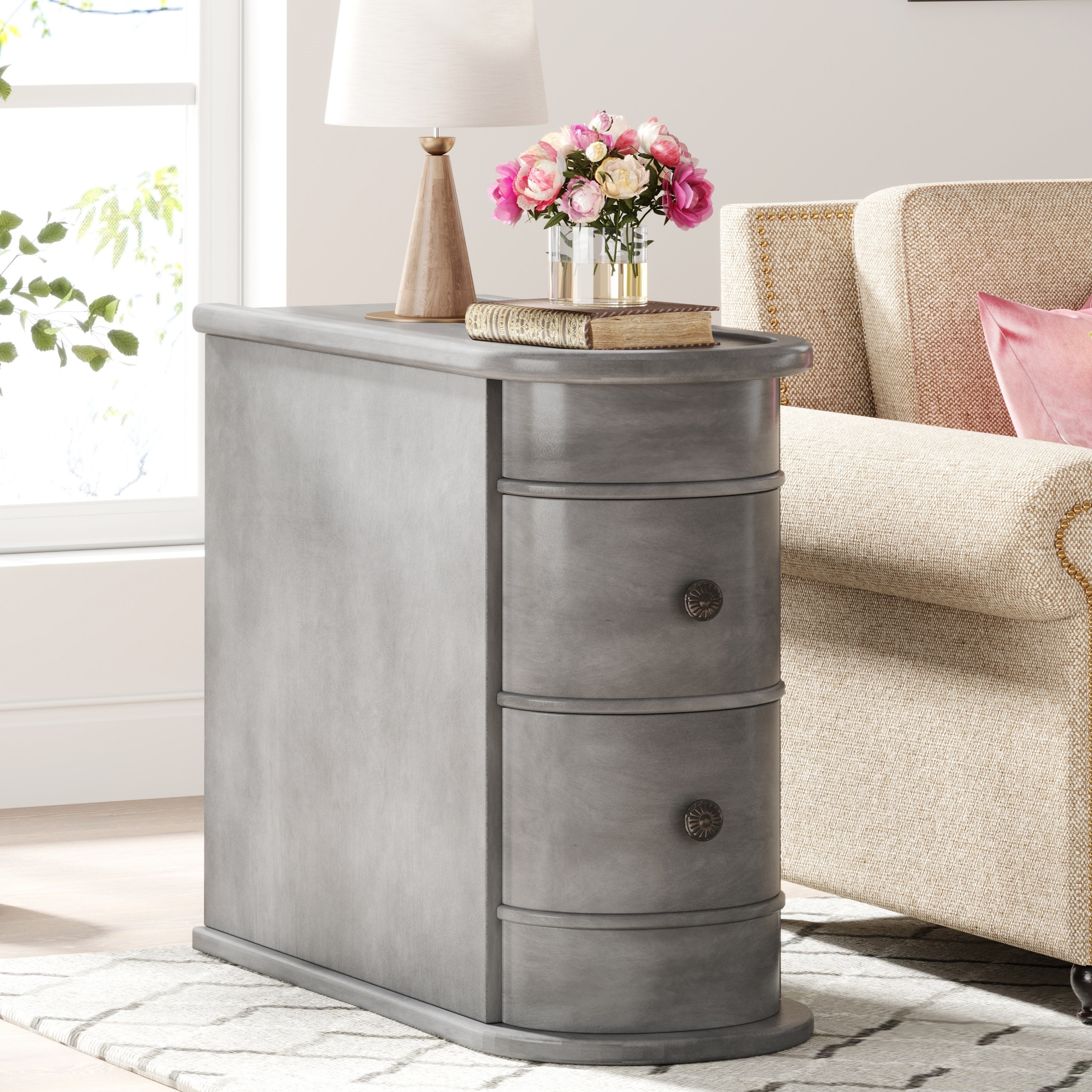 Compact 2-Drawer Wood End Table - Fully Assembled, Sturdy Finished Back Design with Spacious Storage, Ideal for Small Spaces And Chairside Use with Mid-Century Modern Style And Durable Hardwood Material