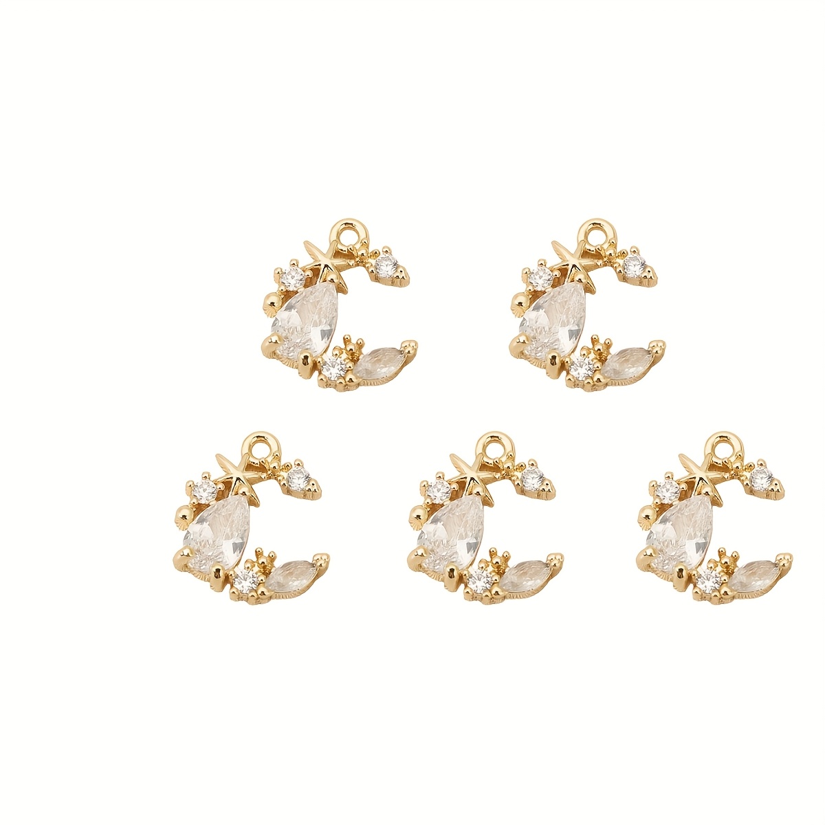 2/3/5pcs Copper Moon Pendant With Synthetic Cubic Zirconiaia For Diy Earrings And Necklaces