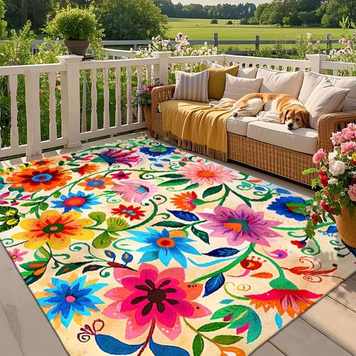 extra large outdoor mat soft faux cashmere vibrant floral all weather machine washable non slip rubber backing patio room rv camping jumbo sizes outdoor rug door mat pergola mat deck mat