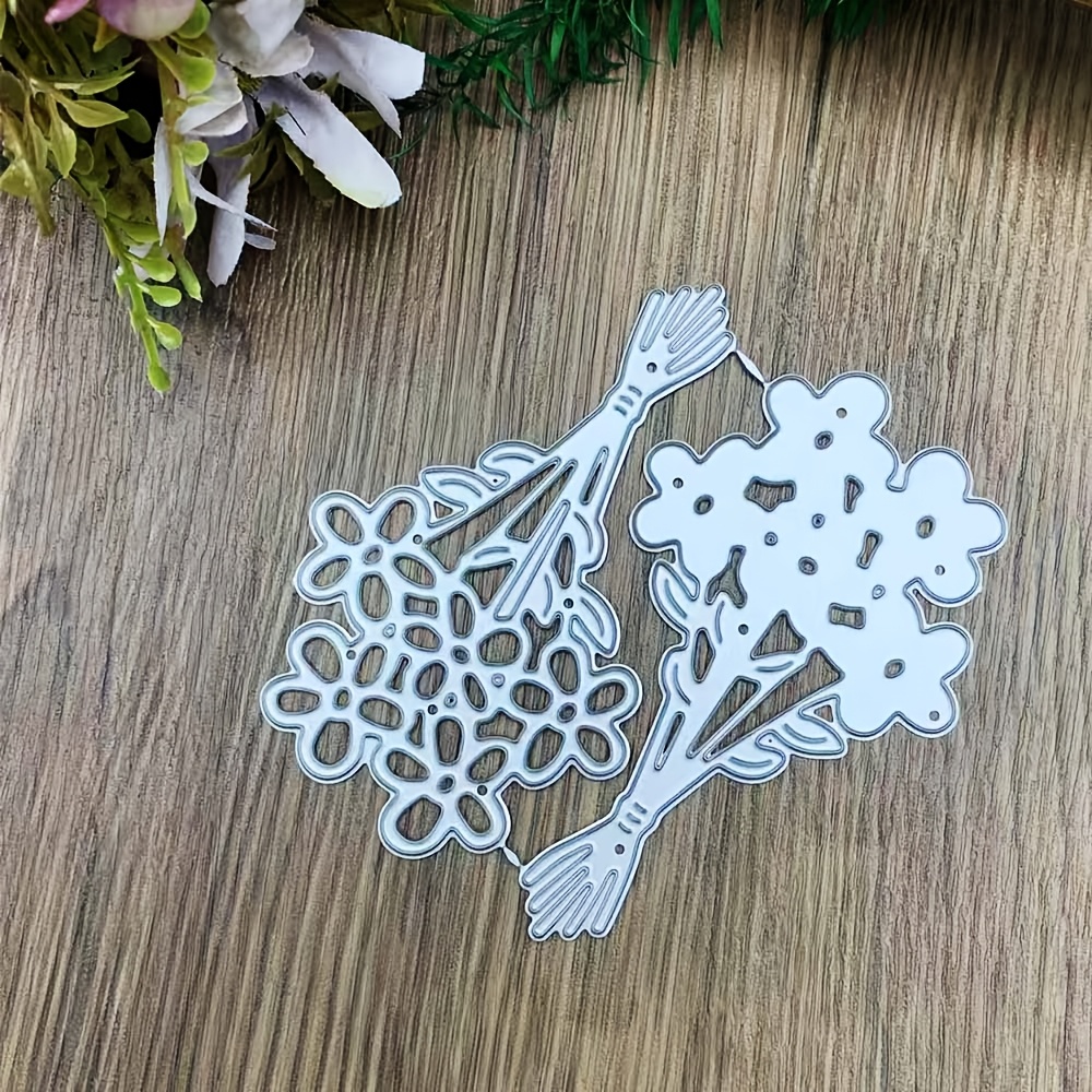 TEMU 2pcs Flower Bouquet Metal Cutting Dies, Hollow Flower Bouquet Shaped 3d Scrapbook Cutting Stencil Fresh Pastoral Style Greeting Card Handmade