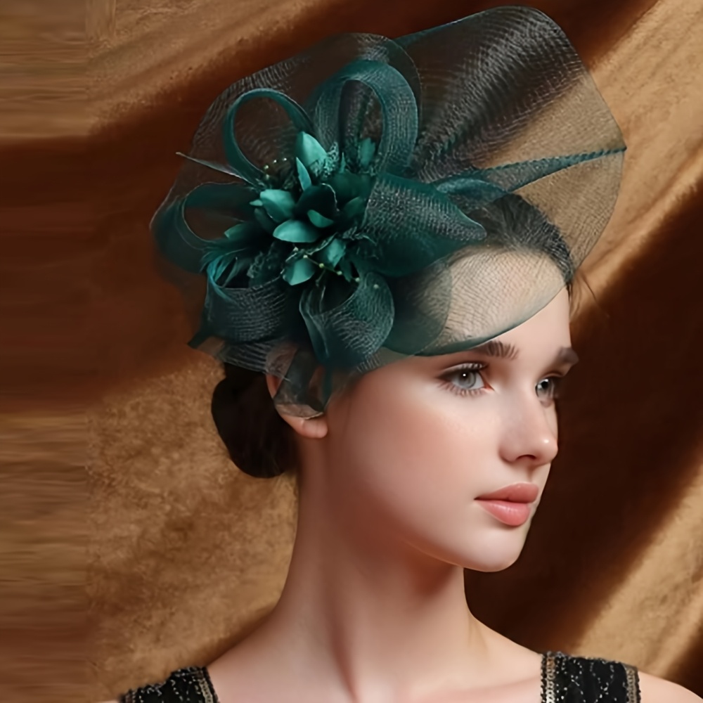 Emerald Green Mesh Fascinator Headpiece Dark Green Fascinator Bottle Green Fascinator Headband  main image 4
