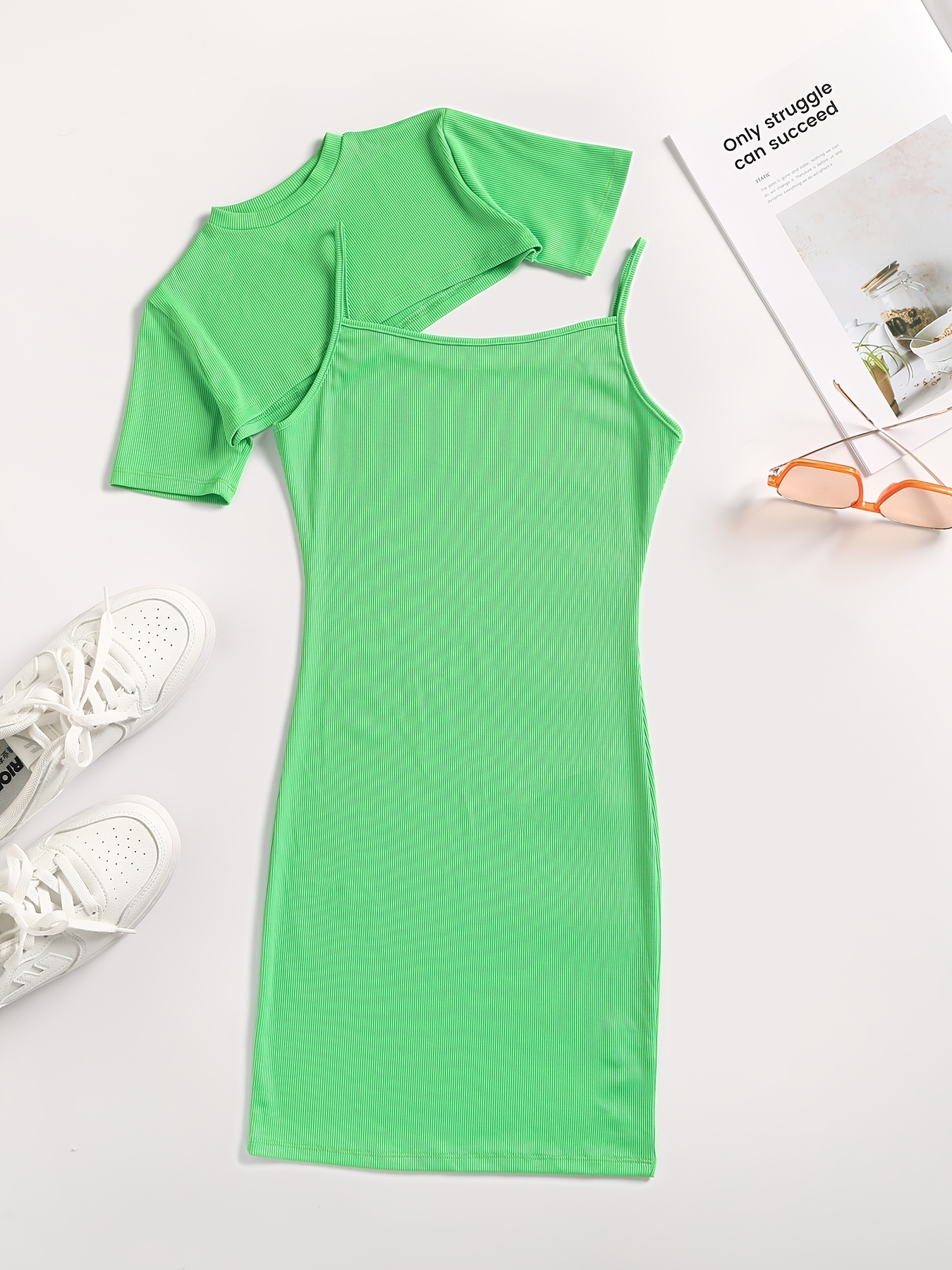 neon green ribbed dress Chettinad Cotton Anarkali main image 0