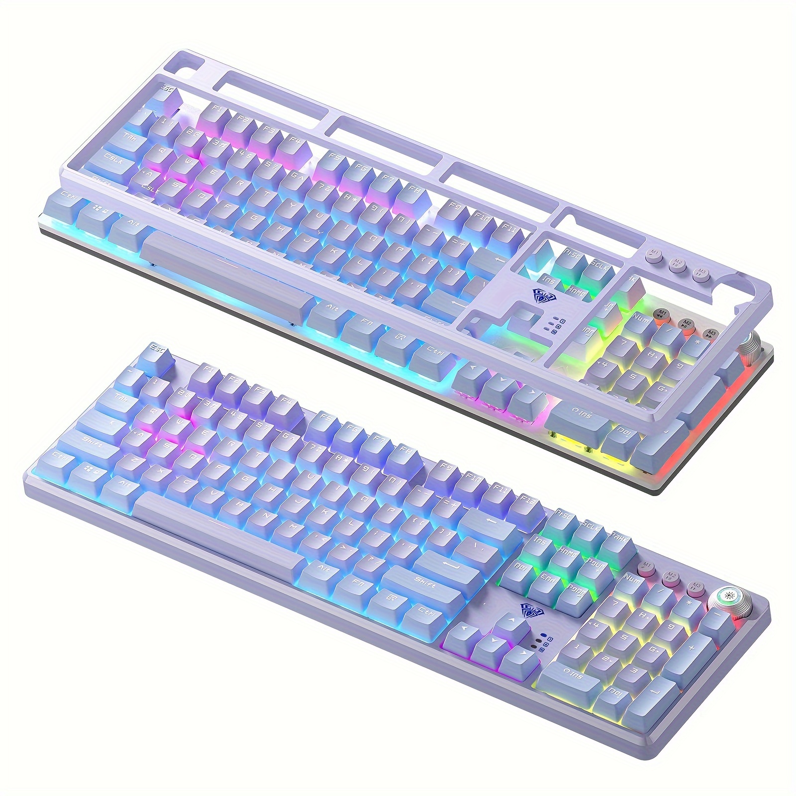 

Keyboard, 108 Keys Purple Mechanical Keyboard With Rainbow Backlit, Removable Upper Cover, Red Switches, Media Control Knob, Computer Programmable Keyboard