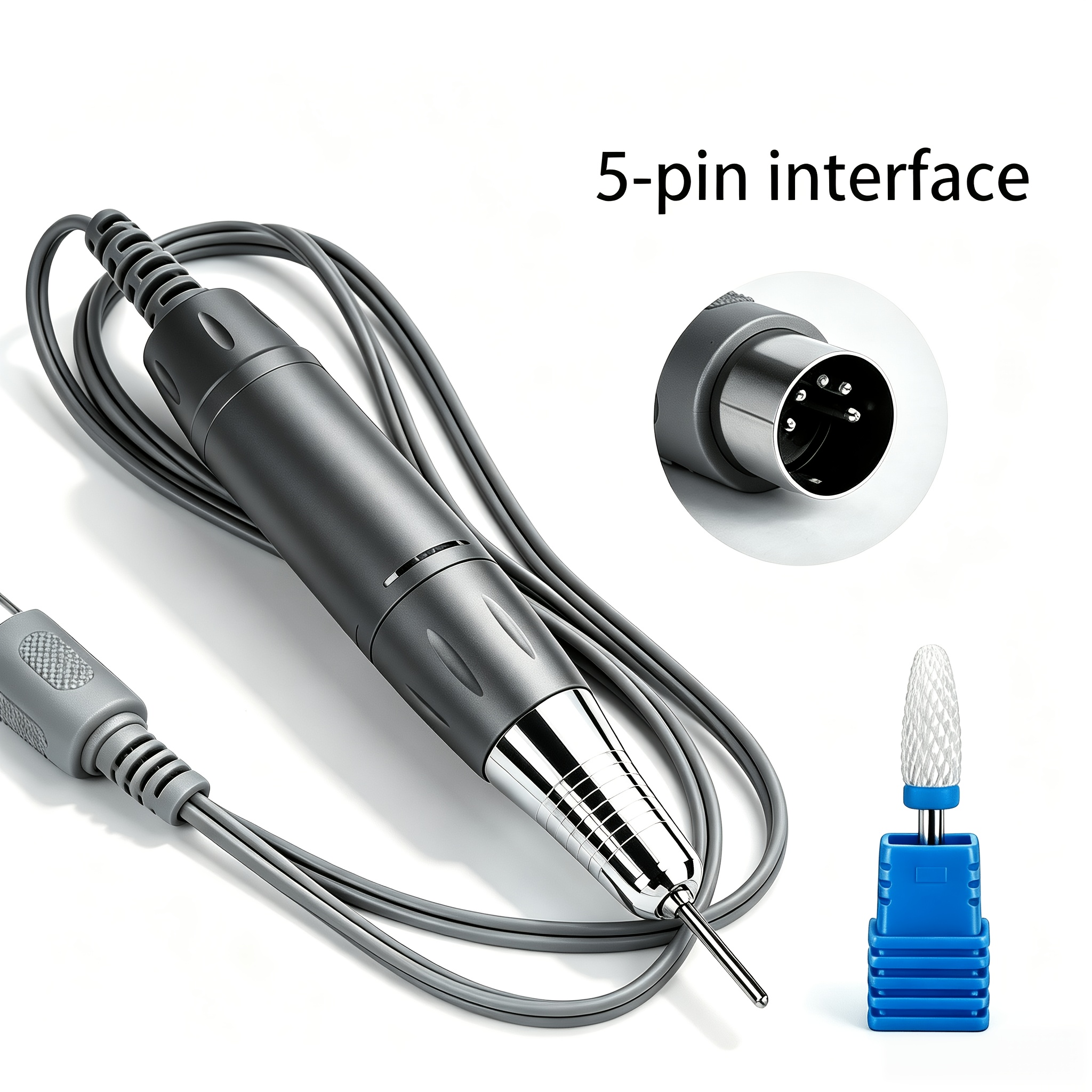 TEMU Mango de repuesto para máquina de uñas de 5 con cuerpo de metal, mango profesional para taladro eléctrico de uñas de 35000 RPM, pieza de para