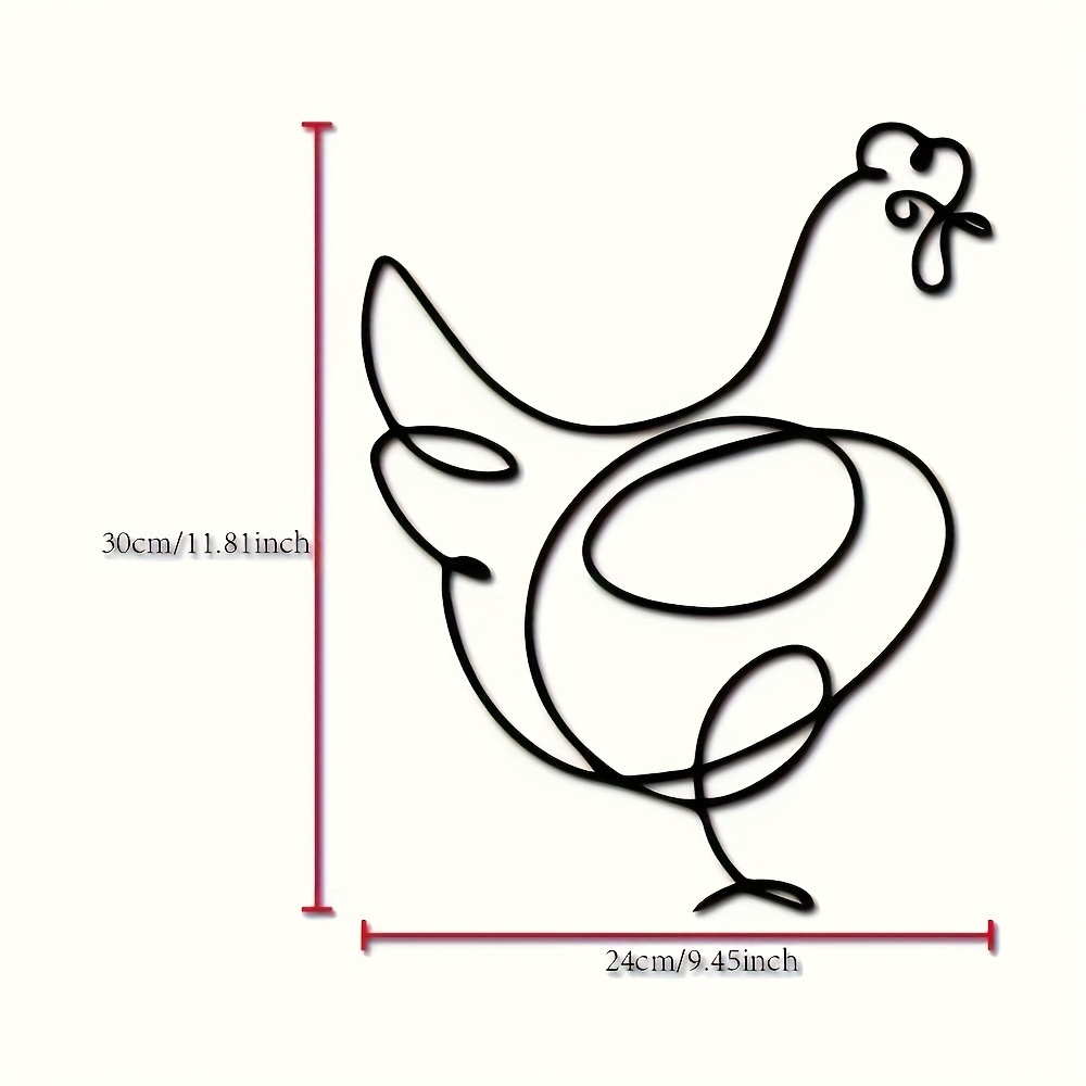 TEMU 1pc Art Deco Metal Chicken Wall Sculpture - Minimalist Iron Rooster Statue With Wings & Beak, Suitable For Farmhouse Decor, Outdoor Garden,