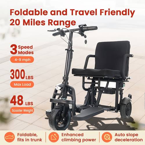 patinete elétrico de mobilidade dobrável para , 3 e 4 rodas, e , de 20 milhas, capacidade de 300 lbs, segurança -inclinação, controle de , no porta-malas do carro, de da ue
