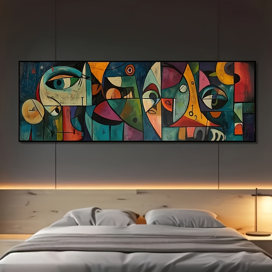 1pc frameless abstract geometric eyes canvas print vibrant modern wall art with   lines colorful shapes   home office or caf decor office decor   artistic print canvas wall art