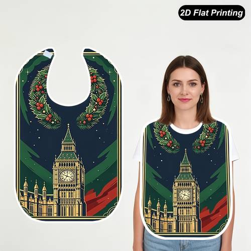 1pc 2d flat winter wreath printed bibs fashionable and elderly for men and women tableware elements fun pattern durable construction easy to clean easy to grab lightweight and breathable