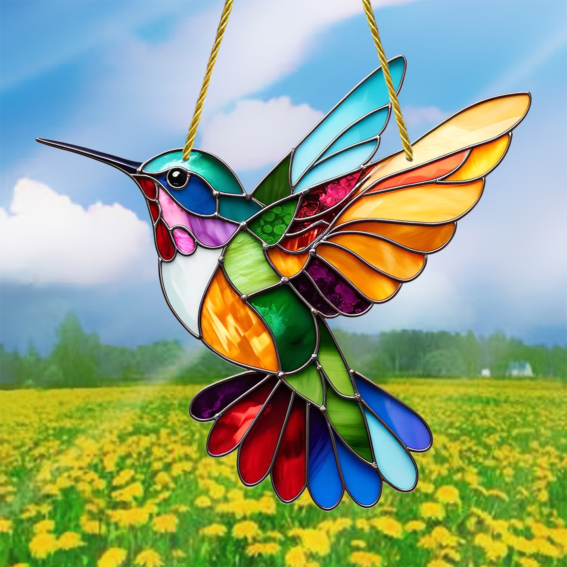 

Stunning Stained Glass Hummingbird Hanger: 18.4cm X 7.24in, 20cm X 7.87in, Seasonal Gift, Window Hanging, Acrylic Wall Art, Outdoor Decoration, Animal Theme, No Feather, No Electricity Required