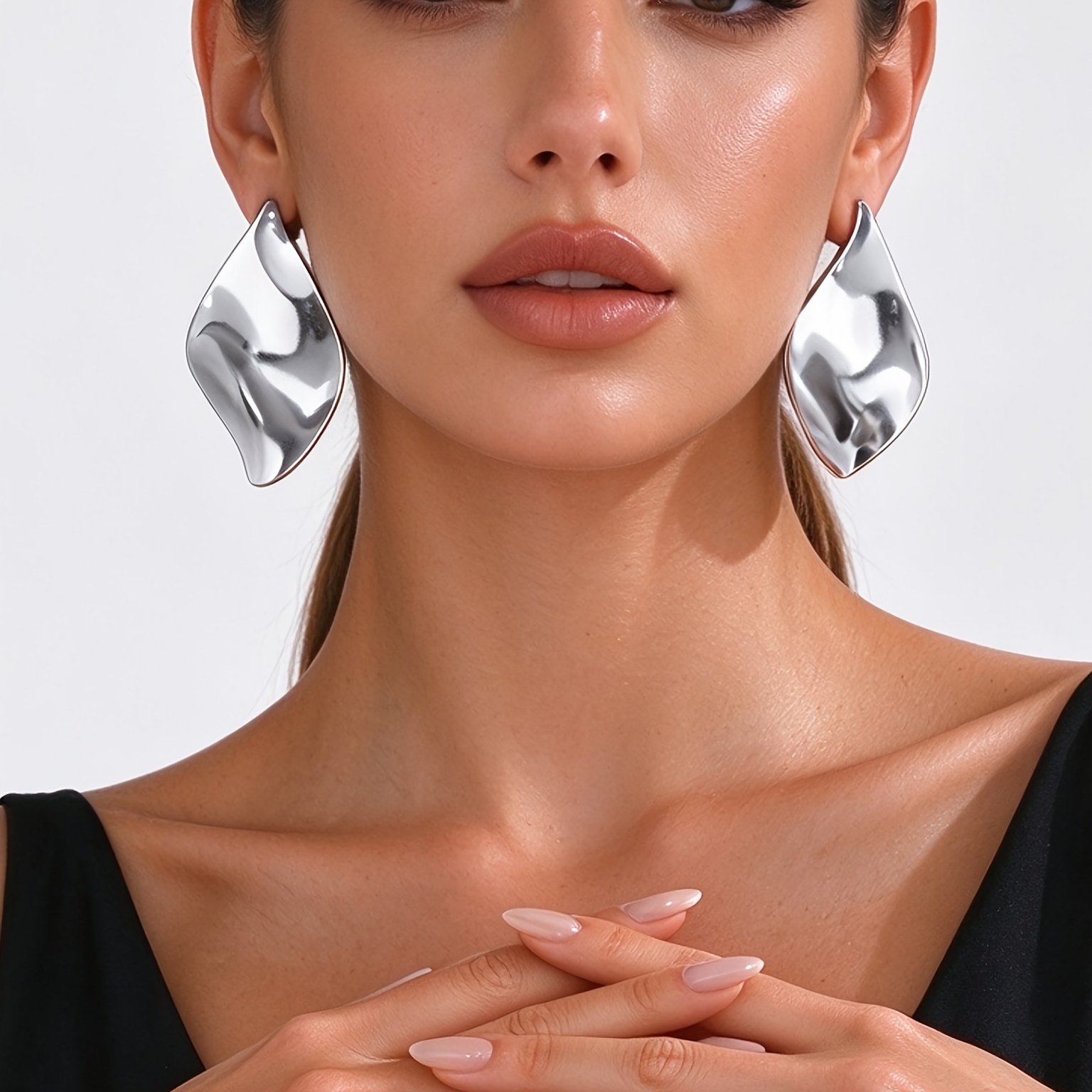 Women's Irregular Hammered Metal Statement Earrings, Unique Design