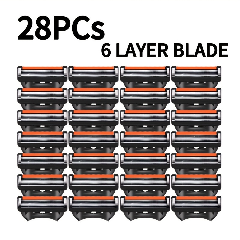 Image of 28pcs, Men' Replacement Parts, Men's 6-layer Blade Manual Shaver, Suitable For Dry And Wet Use, Sharp And Durable , Classic Men's Facial Care Tool