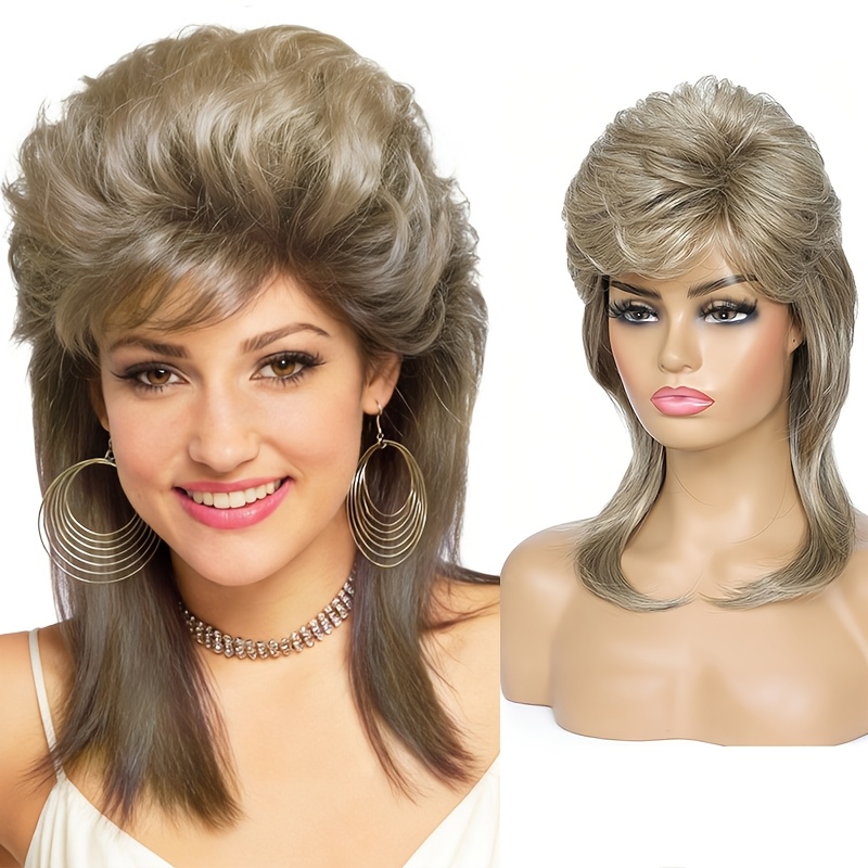 80s Mullet Bouffant Wig with Bangs Synthetic Heat Resistant Fiber Party Wig Amazon.com: Swiking Black Mullet Wigs for Women Curly  main image 2