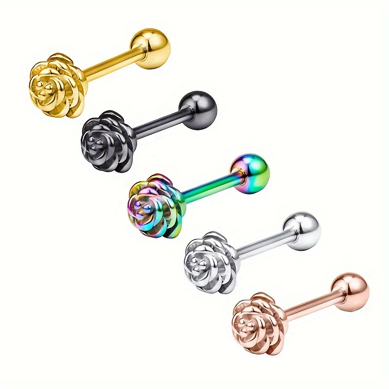 Multicolor Stainless Steel Tongue Stud Rose Flower Sphere