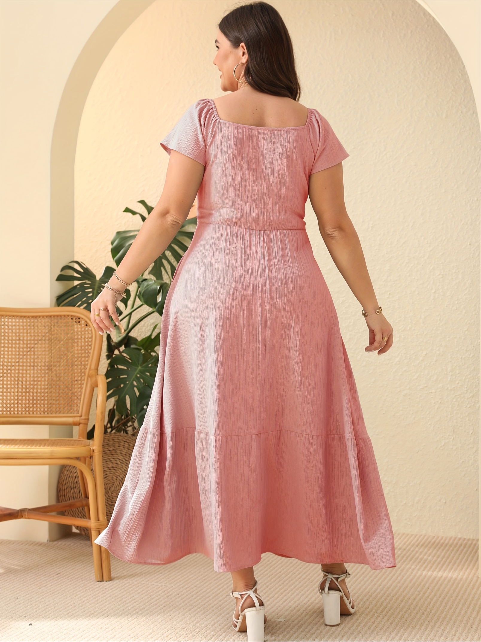 plus size womens boho maxi dress casual summer style ruffle - Temu
