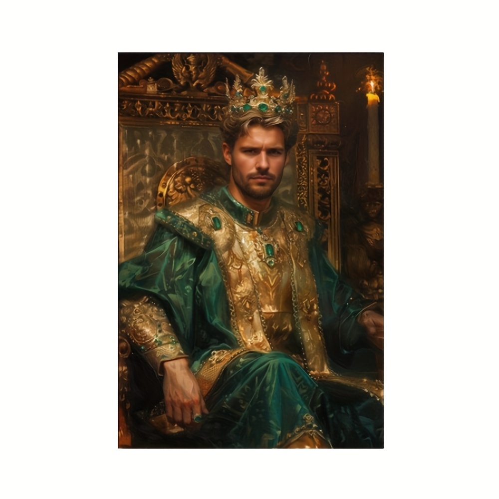 TEMU Personalized Custom King Portrait With Name & Photo - Medieval Wall Art, Vintage Canvas Painting - Custom Text/logo - Wood Frame Poster -