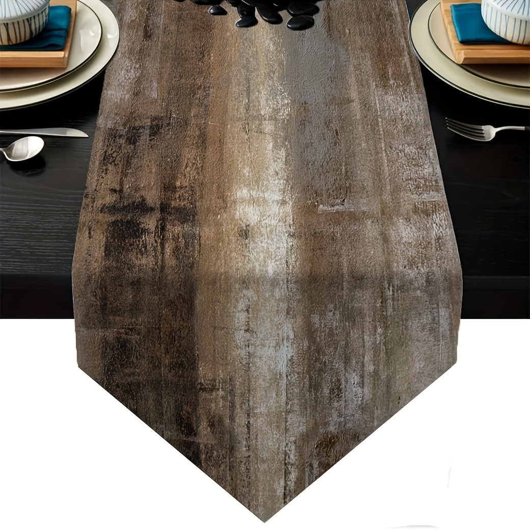 

1pc Rustic Abstract Burlap Table Runner In - 100% Linen, Farmhouse Style With Modern For Dinner Parties & Decor, Table Decor