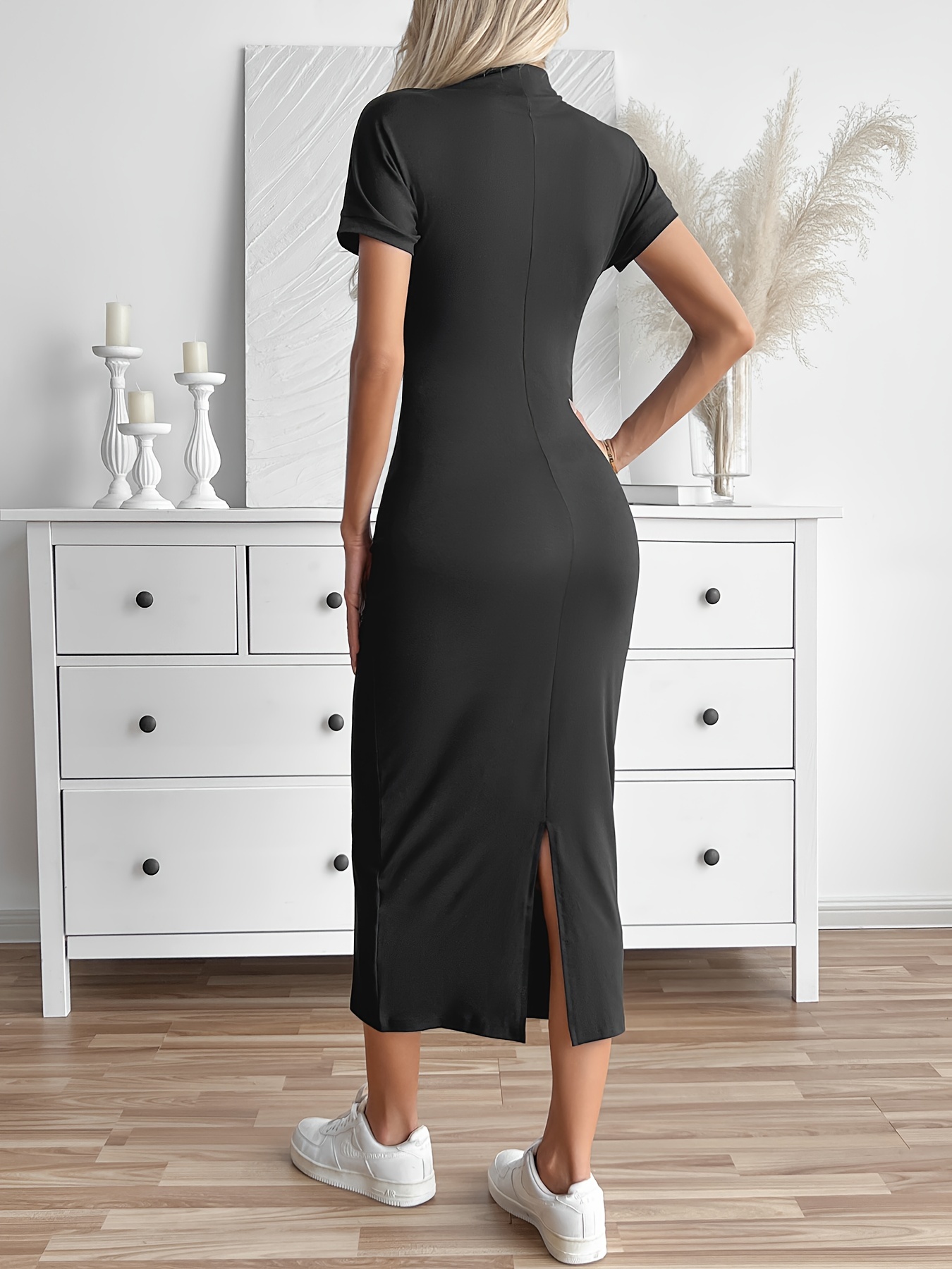 womens elegant half high neck short sleeve bodycon dress - Temu