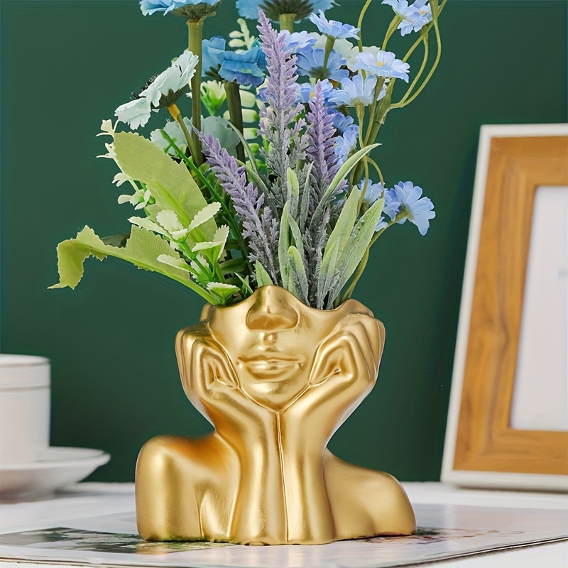 TEMU Golden Nordic-inspired Resin Vase With Design - Creative Desktop Flower Holder For Home Decor, Perfect Wedding Gift Flower Vases Home Decor Decorative Vases For Home Decor