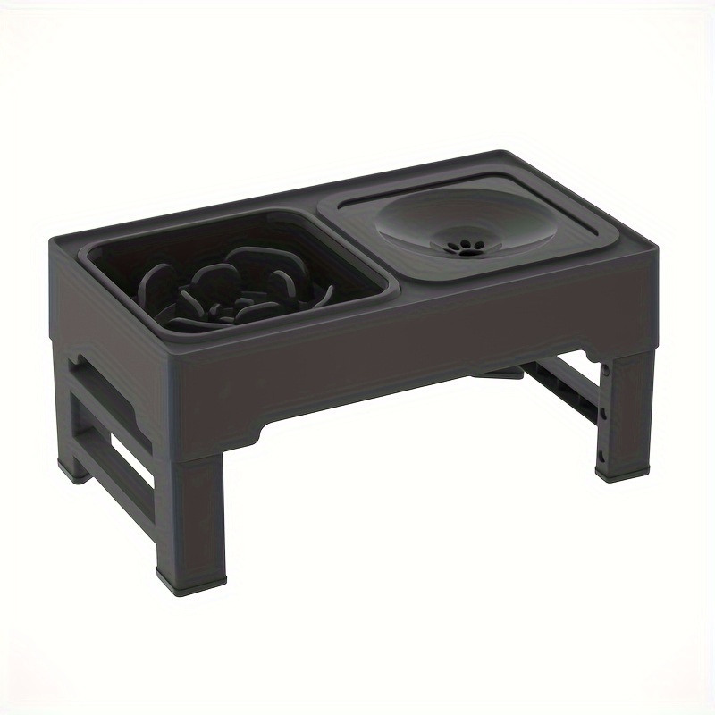 Adjustable Elevated Dog Double Bowl 2-in-1 Slow Feeder And Water Bowl, Stable Stand With 4 Adjustable And Anti-slip Feeding