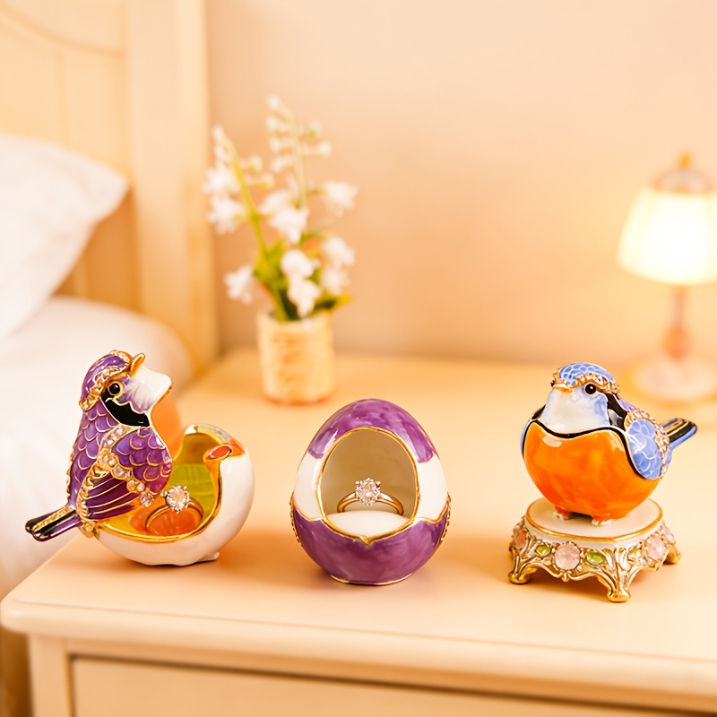 Enamel Encrusted Diamond Lucky Blue Bird Decorative Jewelry Box