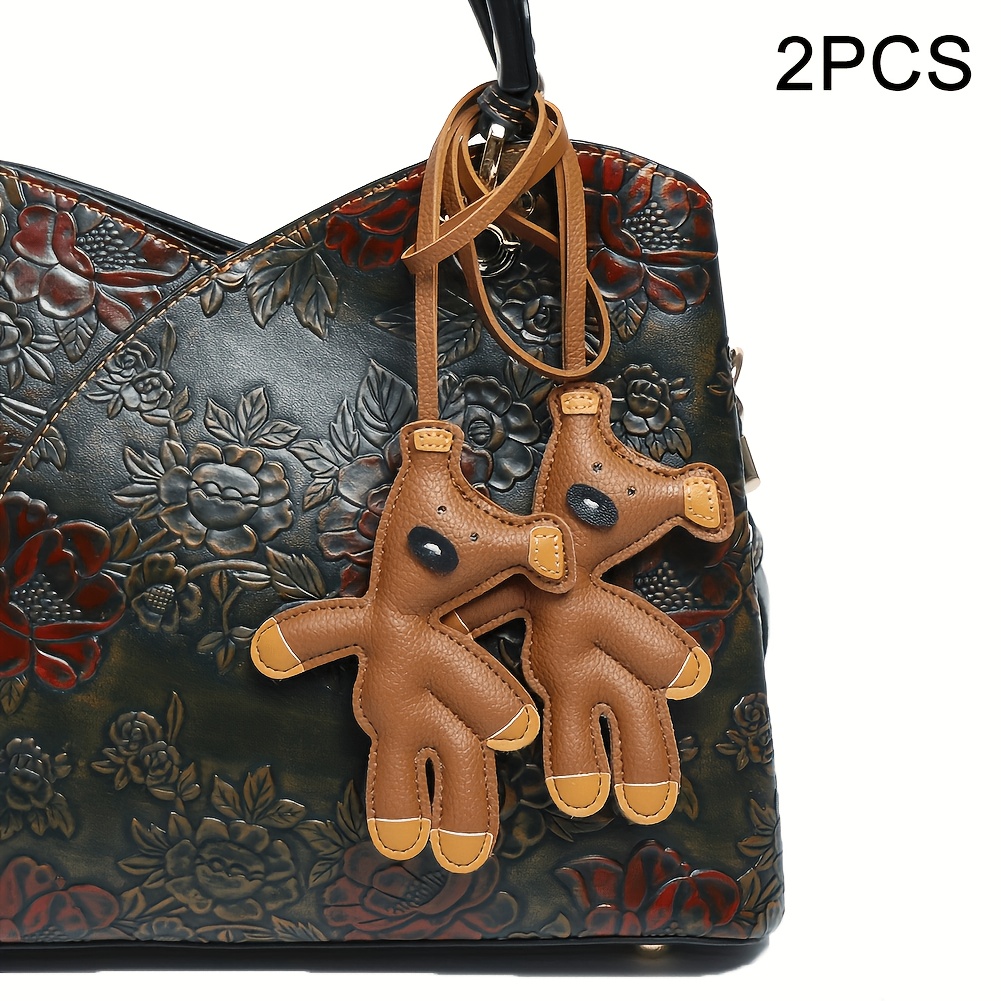 Image of 2pcs Cartoon Teddy Bear Keychain, Pu Leather Bag Charm Pendant For School Backpack, Car Keys, Cute Decorative Gift For Women, Niche Design