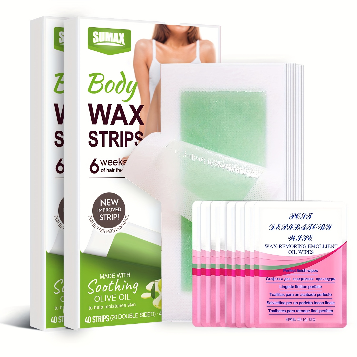 Image of 80pcs/40pcs Olive Oil Wax Strips, Free Oil Wipes - And Fast Hair Removal, Clean And Fast, Contains Olive Oil, Low Irritation, Suitable For Whole Body, Bikini Hair Removal, Men And Women, Summer Beach