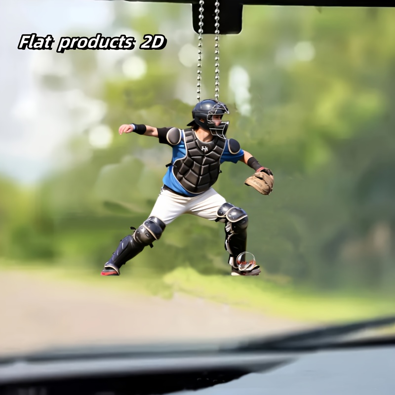 

1pc Baseball Player Acrylic Car Hanging Ornament, 2d Flat Keychain, Indoor Decor, Christmas Tree Charm, Artistic Gift Box Accessory, Diy Craft - Sports Themed Car Interior Pendant