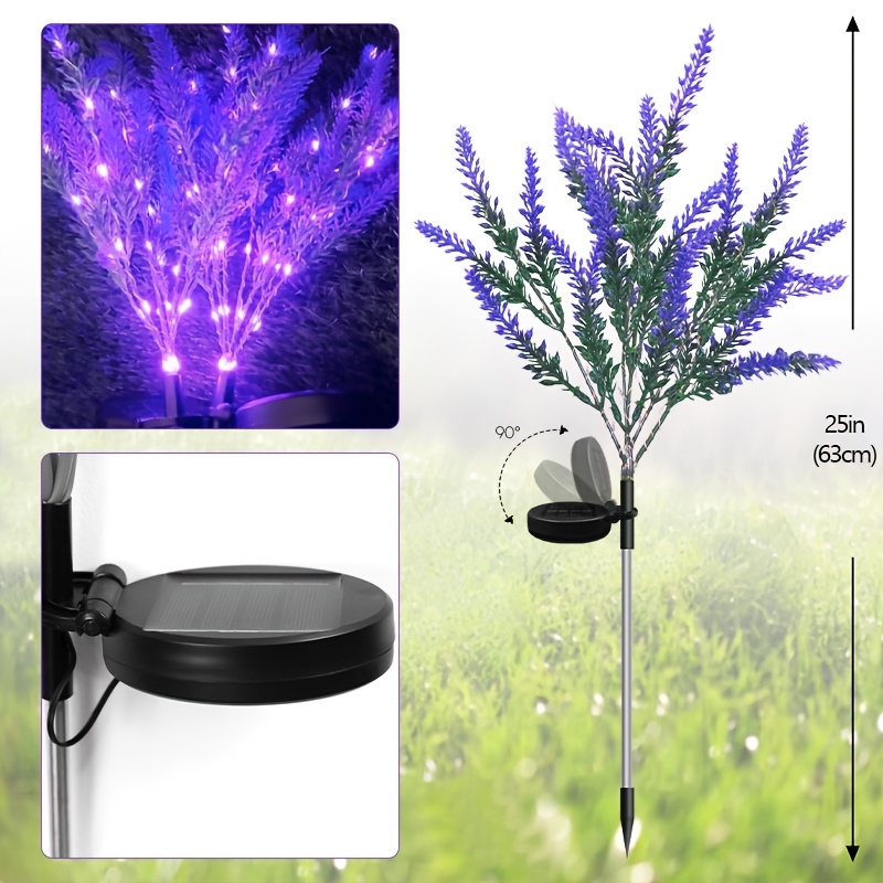 TEMU 2/4pcs Outdoor Solar Lavender Ground Plug Light, 49led Purple Light, Strong Atmosphere, Stainless Steel Ground Plug Rod, , Suitable For Gardens,