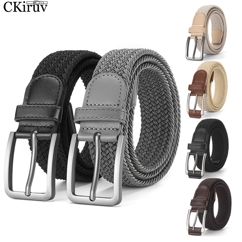 2pcs Men's Elastic Woven Belts with Silvery Needle Buckle