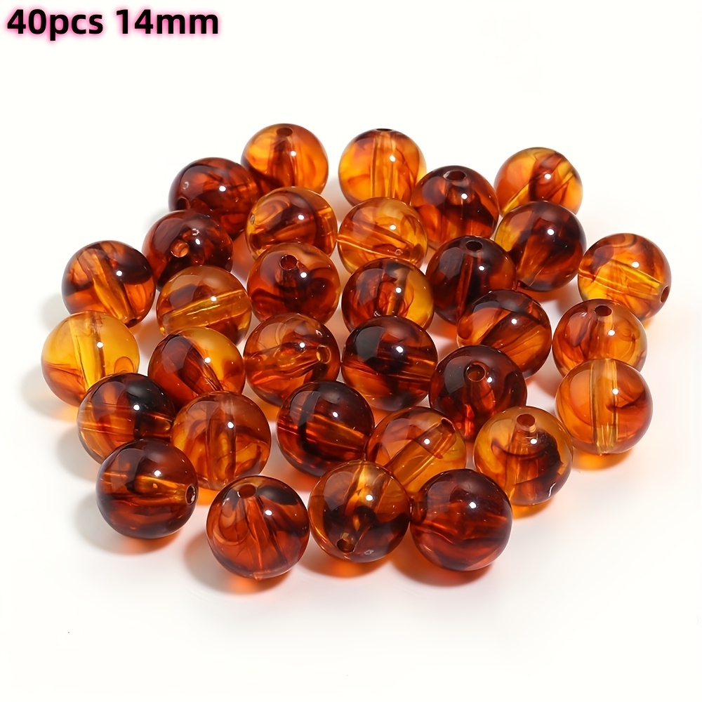 TEMU 600/120/40pcs /medium/small (14mm/10mm/6mm) Amber Acrylic Round Beads - High-quality Diy Craft Beads Suitable For Jewelry Making,,, Earring,