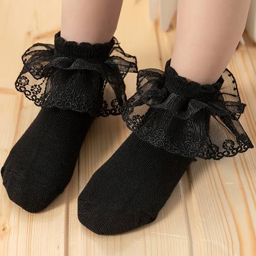 1 pair girls solid color lace edge ankle socks knitted polyester spandex for dance
