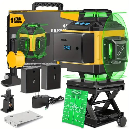16 lines laser level self leveling 4x360 green laser level with 2pcs rechargeable lithium batteries wall mount remote control for indoor and outdoor building renovation work