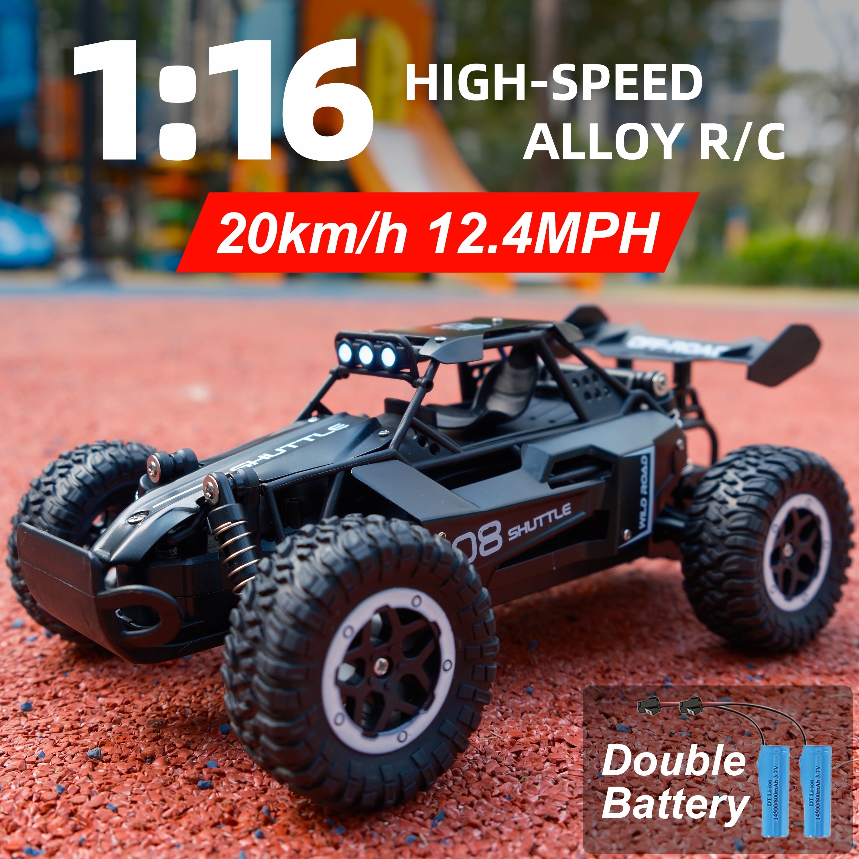 1:16 2.4G Çift Bataryalı Alaşım RC Araba, 20 Km/s Hıza Kadar Yüksek Hızlı Uzaktan Kumanda Araba, Tüm Arazi Off-Road Elektrikli Oyuncak Araba Cadılar Bayramı Noel Hediyesi