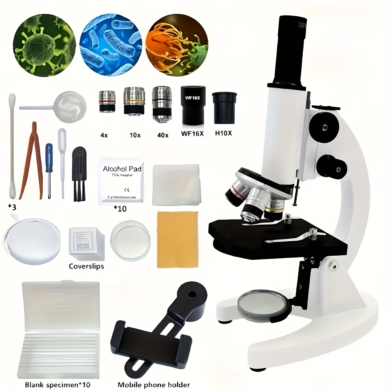 Microscope portable avec grossissement de 40X à 640X, roue de main noire, alliage d&#39;aluminium, comprend un kit d&#39;observation et un guide - Idéal pour une utilisation à domicile/laboratoire, microscope éducatif | Design élégant | Microscope léger