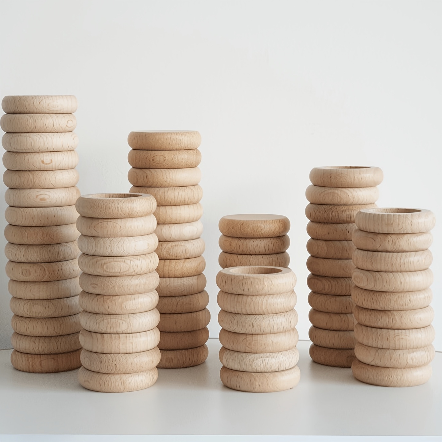 Creative Solid Wood Round Cake Ring Blocks, Educational Stacking Toy