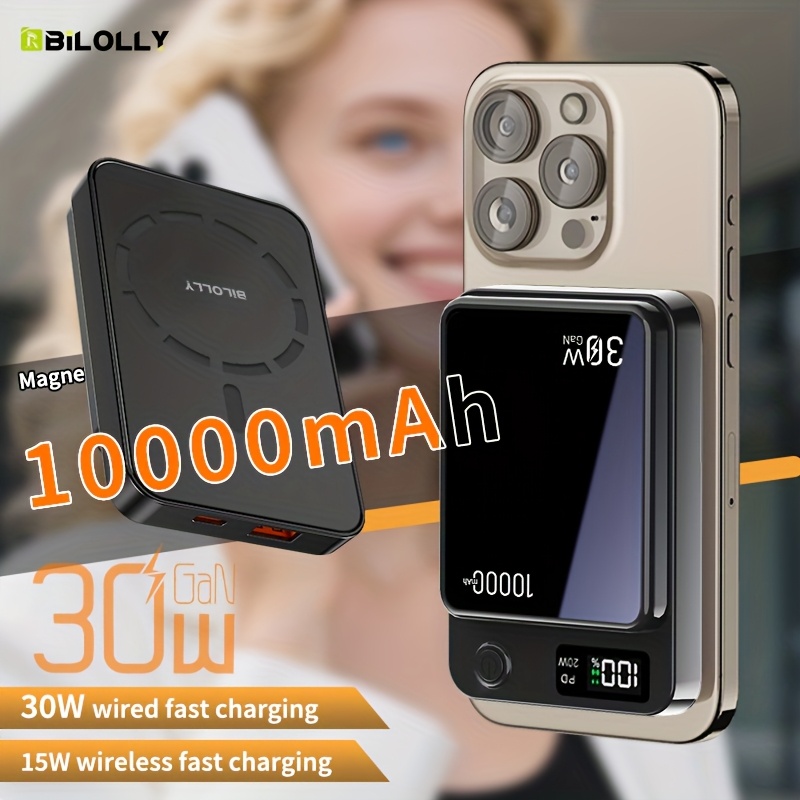 TEMU Wireless Portable Charger Power Bank 6000/10000mah, Magnetic Power Bank, 15w Fast Wireless Charging And 30w Pd Wired Charging, Led , Compatible