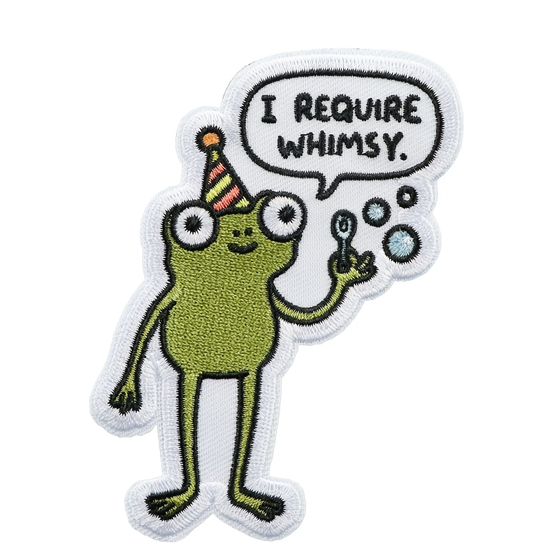 TEMU 1 pièce Patch brodé grenouille amusante, de dessin animé soufflant des bulles avec "J' de ", patch thermocollant ou à coudre, insigne en tissu,