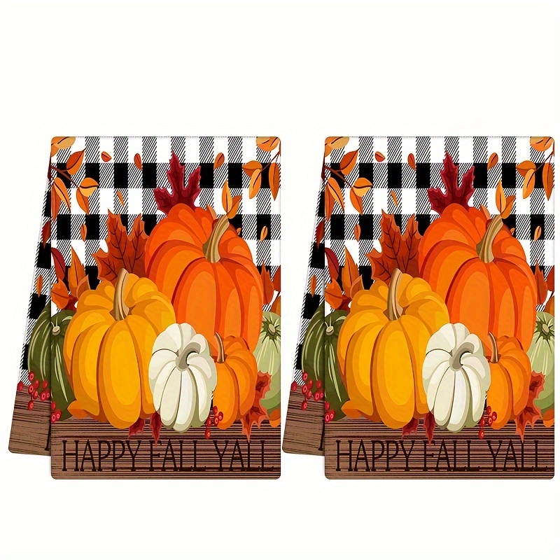 

2 Pieces Vintage Autumn Kitchen Towels - Perfect For Thanksgiving, Halloween, Or Any Fall Celebration - Machine Washable, Checkered Design, 40cm X 16inch